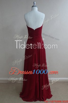 Chiffon Sweetheart Sleeveless Zipper Ruching Prom Party Dress in Burgundy