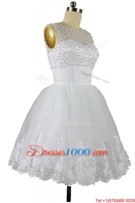 A-line Custom Made White Bateau Organza Sleeveless Knee Length Zipper