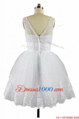 A-line Custom Made White Bateau Organza Sleeveless Knee Length Zipper