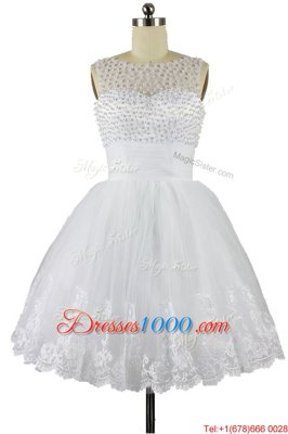 A-line Custom Made White Bateau Organza Sleeveless Knee Length Zipper