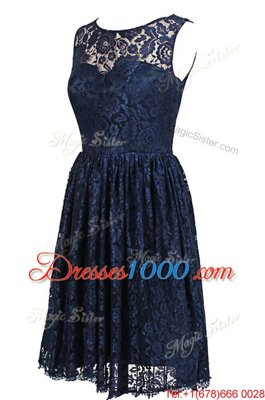 Romantic Lace Navy Blue Scoop Zipper Hand Made Flower Homecoming Dress Sleeveless