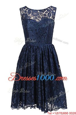 Romantic Lace Navy Blue Scoop Zipper Hand Made Flower Homecoming Dress Sleeveless