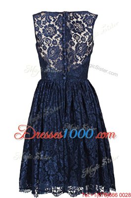 Romantic Lace Navy Blue Scoop Zipper Hand Made Flower Homecoming Dress Sleeveless