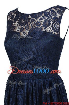 Romantic Lace Navy Blue Scoop Zipper Hand Made Flower Homecoming Dress Sleeveless