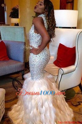 High Quality Mermaid Sleeveless Sequined Floor Length Zipper Pageant Dress for Girls in Champagne for with Beading