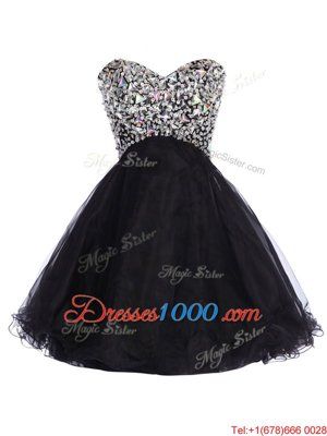 Fitting Sequins Mini Length Black Casual Dresses Sweetheart Sleeveless Lace Up