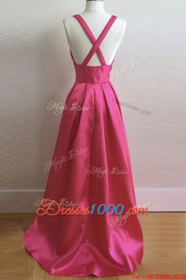 Dramatic Pleated Floor Length A-line Sleeveless Hot Pink Homecoming Party Dress Criss Cross