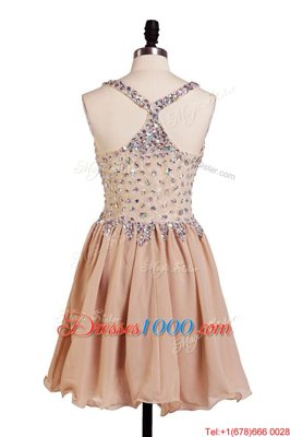 Edgy Peach V-neck Neckline Beading Cocktail Dresses Sleeveless Side Zipper