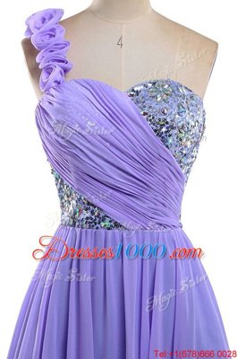 Low Price One Shoulder Sequins Mini Length A-line Sleeveless Lavender Party Dress Wholesale Lace Up