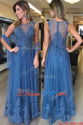 Scoop Sleeveless Tulle Prom Party Dress Beading and Appliques Zipper