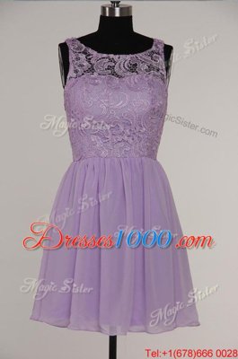 Deluxe Scoop Sleeveless Knee Length Lace Zipper Cocktail Dress with Lavender