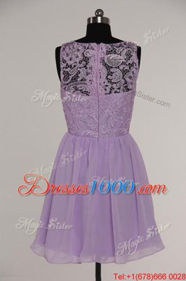 Deluxe Scoop Sleeveless Knee Length Lace Zipper Cocktail Dress with Lavender