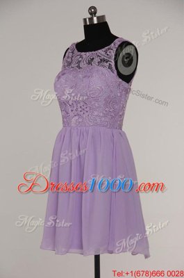 Deluxe Scoop Sleeveless Knee Length Lace Zipper Cocktail Dress with Lavender