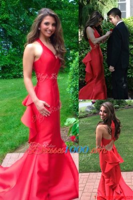 Super Mermaid Zipper Hoco Dress Red and In for Prom with Ruffles Court Train