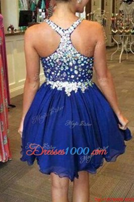 Shining Knee Length A-line Sleeveless Royal Blue Cocktail Dresses Backless