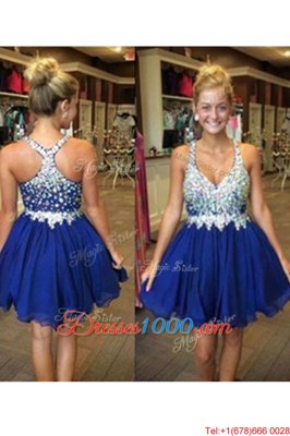 Shining Knee Length A-line Sleeveless Royal Blue Cocktail Dresses Backless