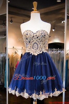 Romantic Sweetheart Sleeveless Prom Dresses Knee Length Beading Royal Blue Tulle
