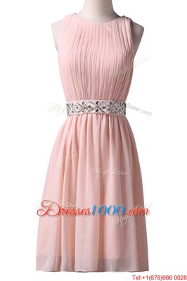 Low Price Scoop Pink Sleeveless Knee Length Beading Lace Up Cocktail Dresses