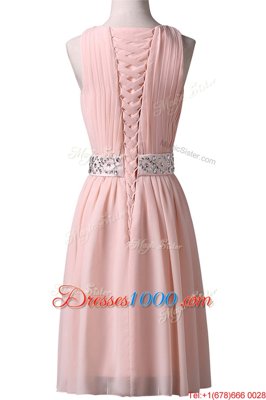 Low Price Scoop Pink Sleeveless Knee Length Beading Lace Up Cocktail Dresses