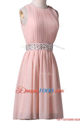 Low Price Scoop Pink Sleeveless Knee Length Beading Lace Up Cocktail Dresses