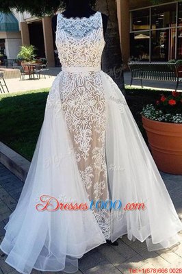 Champagne Zipper Scoop Lace Prom Dress Tulle Sleeveless Brush Train