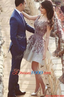 Scoop White Cap Sleeves Chiffon Zipper for Prom and Party