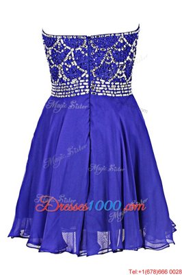 A-line Evening Dress Royal Blue Strapless Chiffon Sleeveless Knee Length Zipper