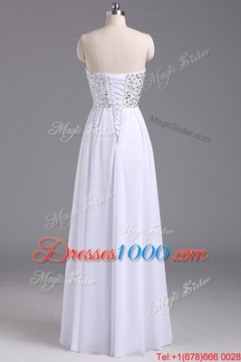 Ideal Sweetheart Sleeveless Chiffon Prom Dresses Beading and Ruching Lace Up