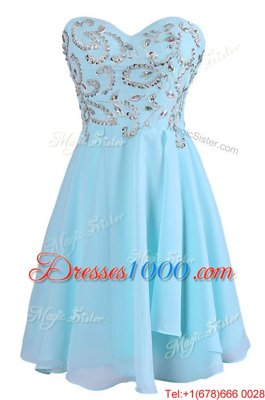 Knee Length Criss Cross Prom Party Dress Blue and In for Prom and Party with Embroidery