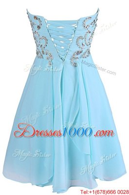 Knee Length Criss Cross Prom Party Dress Blue and In for Prom and Party with Embroidery