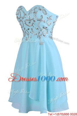 Knee Length Criss Cross Prom Party Dress Blue and In for Prom and Party with Embroidery