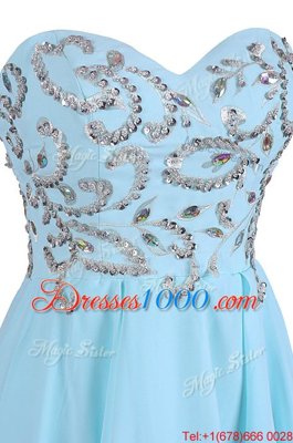 Knee Length Criss Cross Prom Party Dress Blue and In for Prom and Party with Embroidery