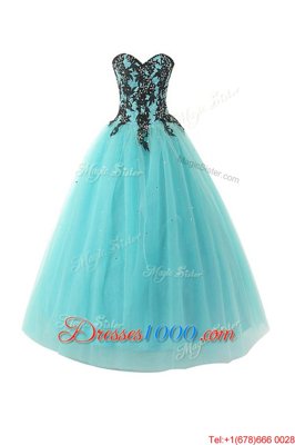 Aqua Blue Sweetheart Neckline Appliques Prom Party Dress Sleeveless Lace Up