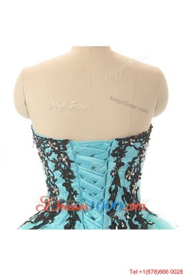 Aqua Blue Sweetheart Neckline Appliques Prom Party Dress Sleeveless Lace Up