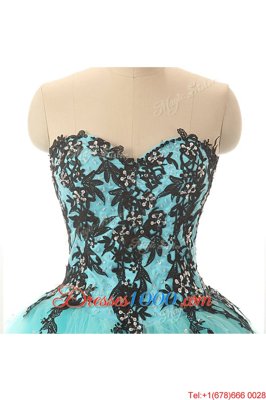 Aqua Blue Sweetheart Neckline Appliques Prom Party Dress Sleeveless Lace Up