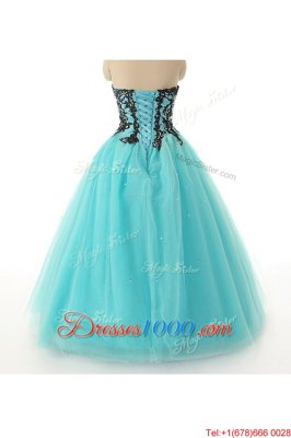 Aqua Blue Sweetheart Neckline Appliques Prom Party Dress Sleeveless Lace Up