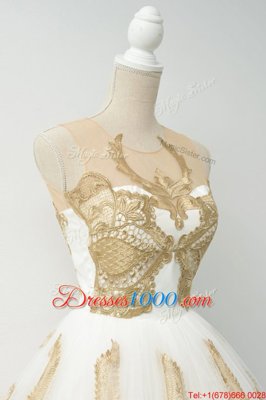 Scoop Champagne Sleeveless Lace and Appliques Knee Length Prom Party Dress