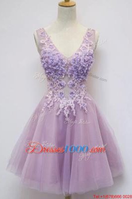 Fantastic Appliques Cocktail Dress Lavender Zipper Sleeveless Knee Length