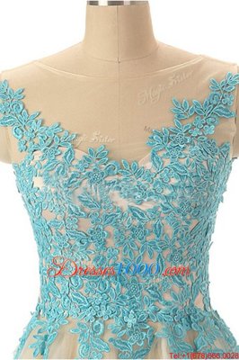 Discount Champagne Zipper Cocktail Dresses Appliques Sleeveless Mini Length