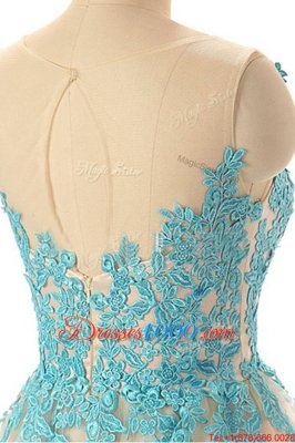 Discount Champagne Zipper Cocktail Dresses Appliques Sleeveless Mini Length