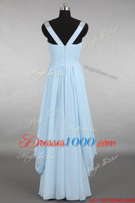 Stylish Light Blue Zipper V-neck Beading Prom Dresses Chiffon Sleeveless