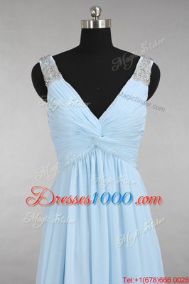 Stylish Light Blue Zipper V-neck Beading Prom Dresses Chiffon Sleeveless