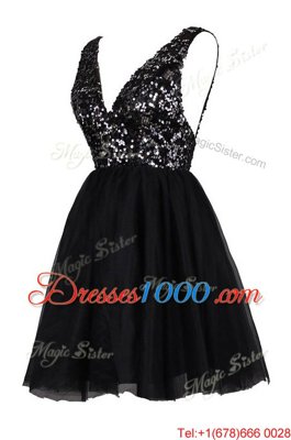 Luxury Sequins Homecoming Dress Black Backless Sleeveless Knee Length