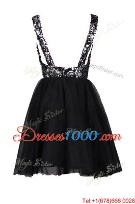 Luxury Sequins Homecoming Dress Black Backless Sleeveless Knee Length