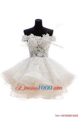 Ideal Off the Shoulder Organza and Lace Sleeveless Knee Length Dress for Prom and Beading