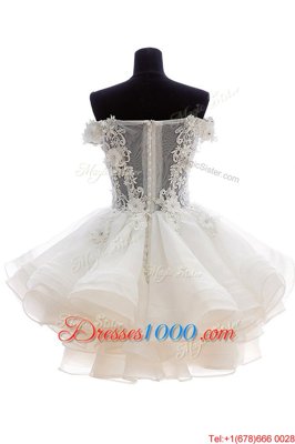 Ideal Off the Shoulder Organza and Lace Sleeveless Knee Length Dress for Prom and Beading