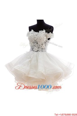 Ideal Off the Shoulder Organza and Lace Sleeveless Knee Length Dress for Prom and Beading