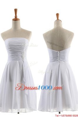 Sleeveless Chiffon Knee Length Zipper Dress for Prom in White for with Appliques