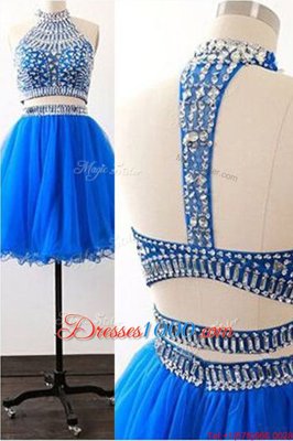 Adorable Royal Blue A-line Sashes|ribbons Prom Dress Zipper Tulle Sleeveless Mini Length