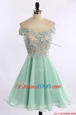Off the Shoulder Cap Sleeves Zipper Mini Length Beading and Appliques Prom Evening Gown